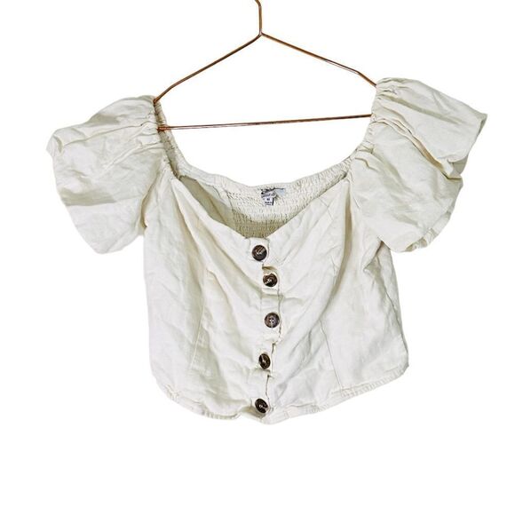 EUC ANGL Blashe Cream Button Front Crop Top Medium - Picture 1 of 5